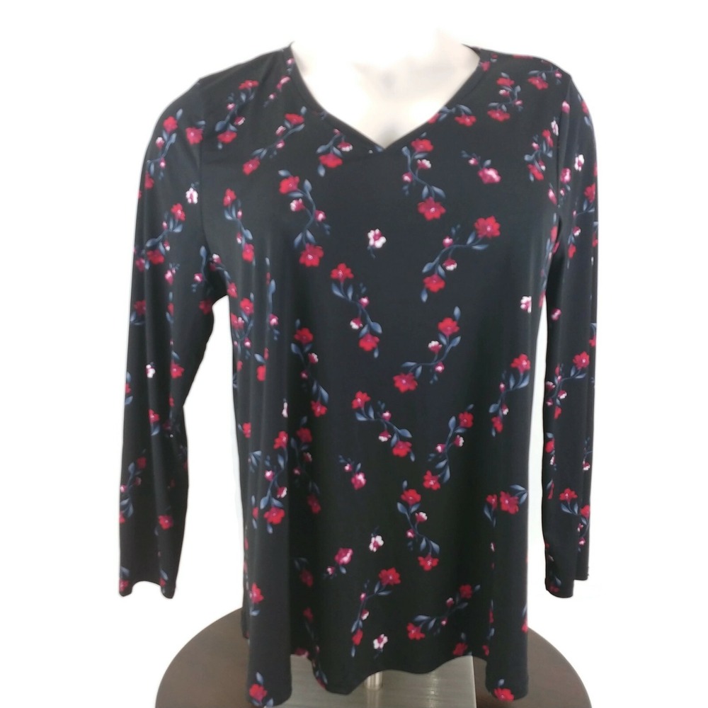 Women's Plus Lane Bryant Black Floral Long Sleeve V Neck Tunic‎ Size 18/20
